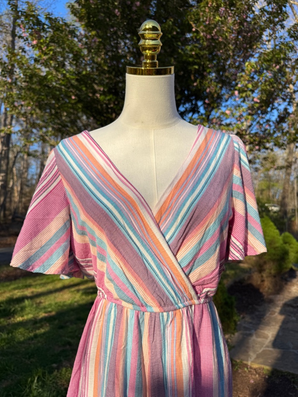 Blue Rain Pastel Stripe Colorful One-Piece Romper Spring Summer Anthropologie - Picture 9 of 9